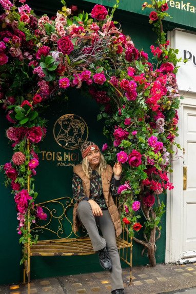 outdoor floral bench