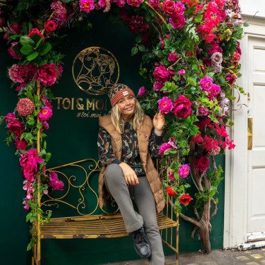 outdoor floral bench