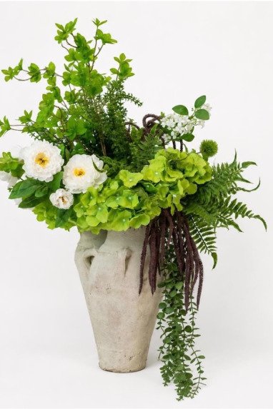 White green faux flowers blooms art