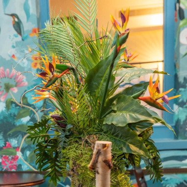 artificial bids of paradise in a vase